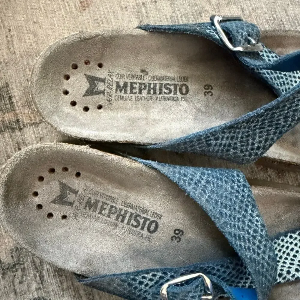 Mephisto Helen Blue Snakeskin Thong Sandals EU 39 US 8